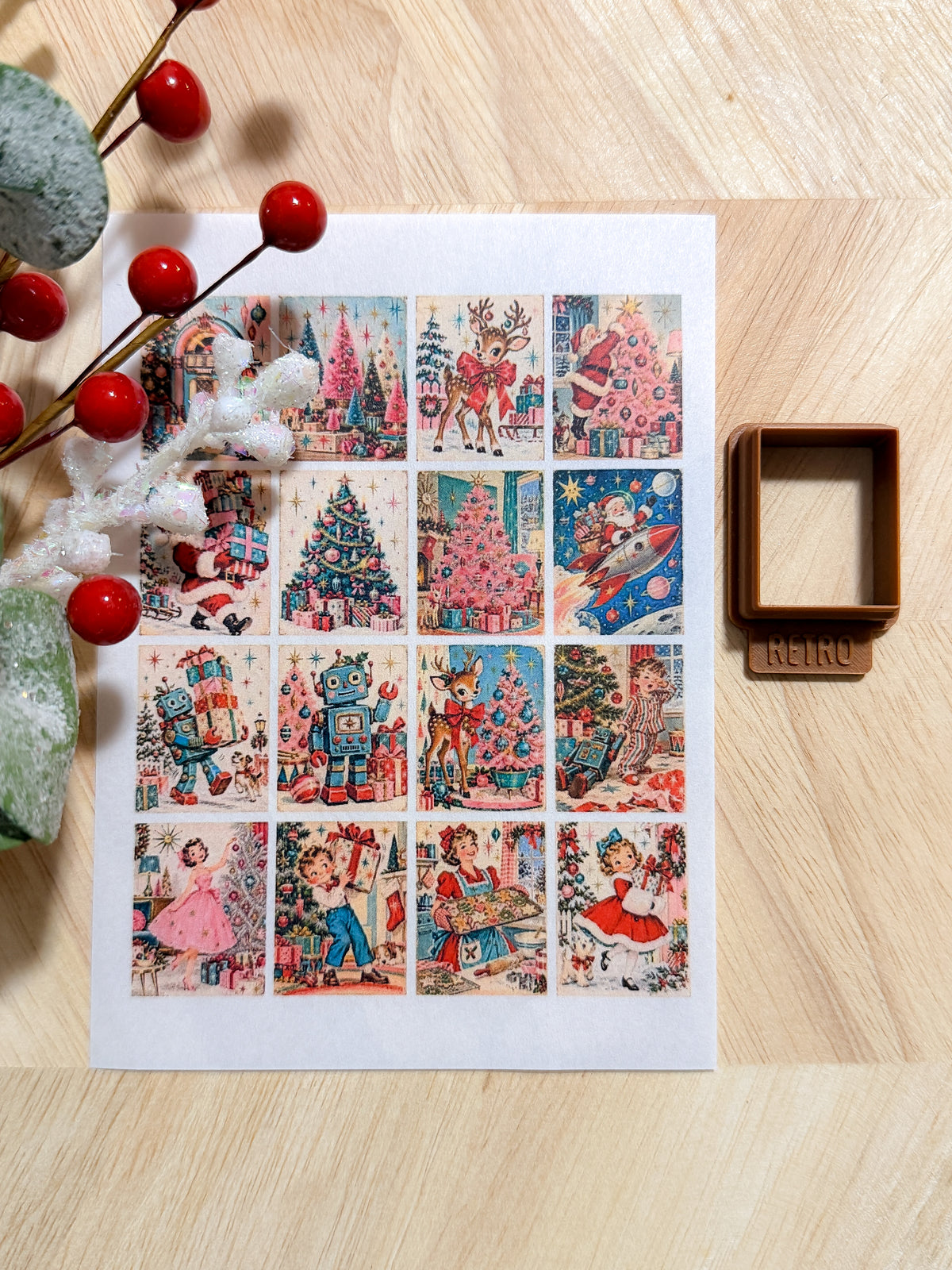 RETRO 50s HOLIDAY TILES TRANSFER PAPER CUTTER BUNDLE | TRANSFER PAPER FOR POLYMER CLAY