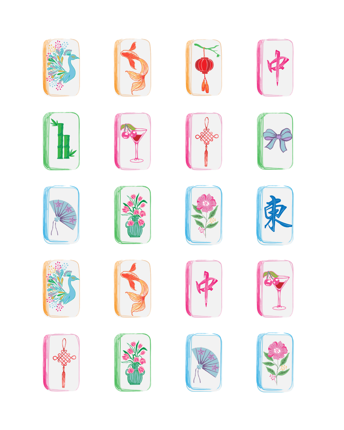 PCC 2189 MAHJONG TILES PASTEL ART Transfer Paper | THE CHARM BAR