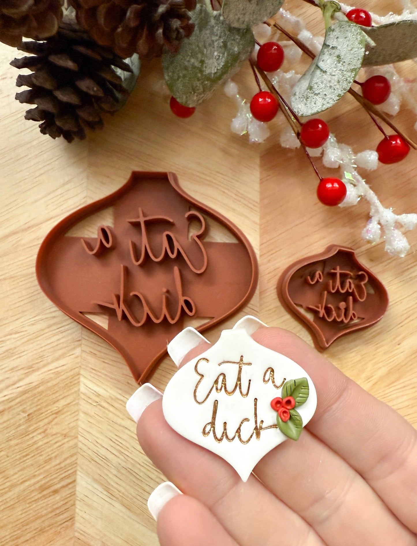 EAT A DICK ORNAMENT & EARRING | INAPPROPRIATE CUSS WORD | CLAY CUTTER
