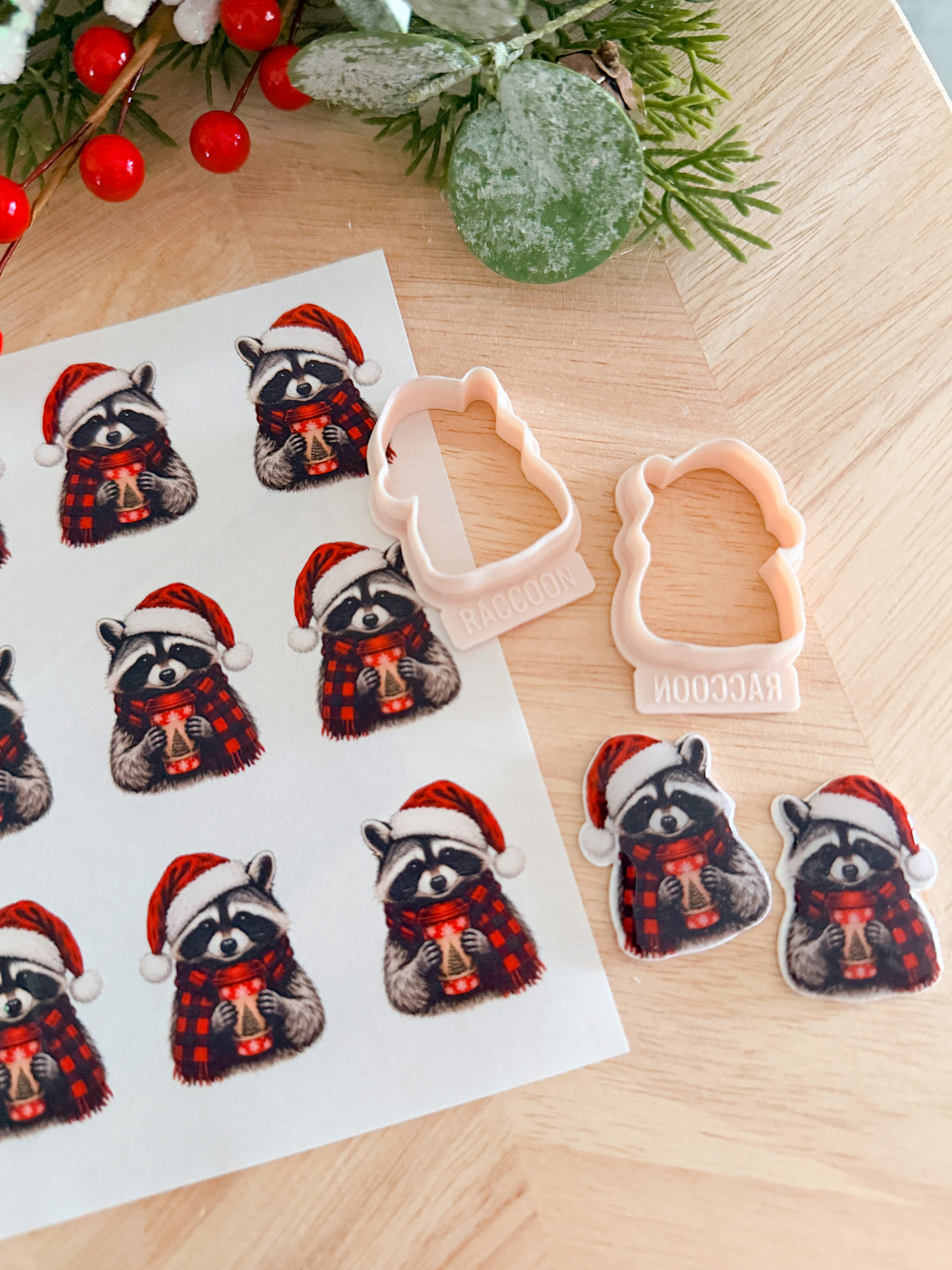 RACCOON HOLIDAY EARRING TRANSFER PAPER CUTTER BUNDLE | CLAY CUTTER & TRANSFER PAPER FOR POLYMER CLAY