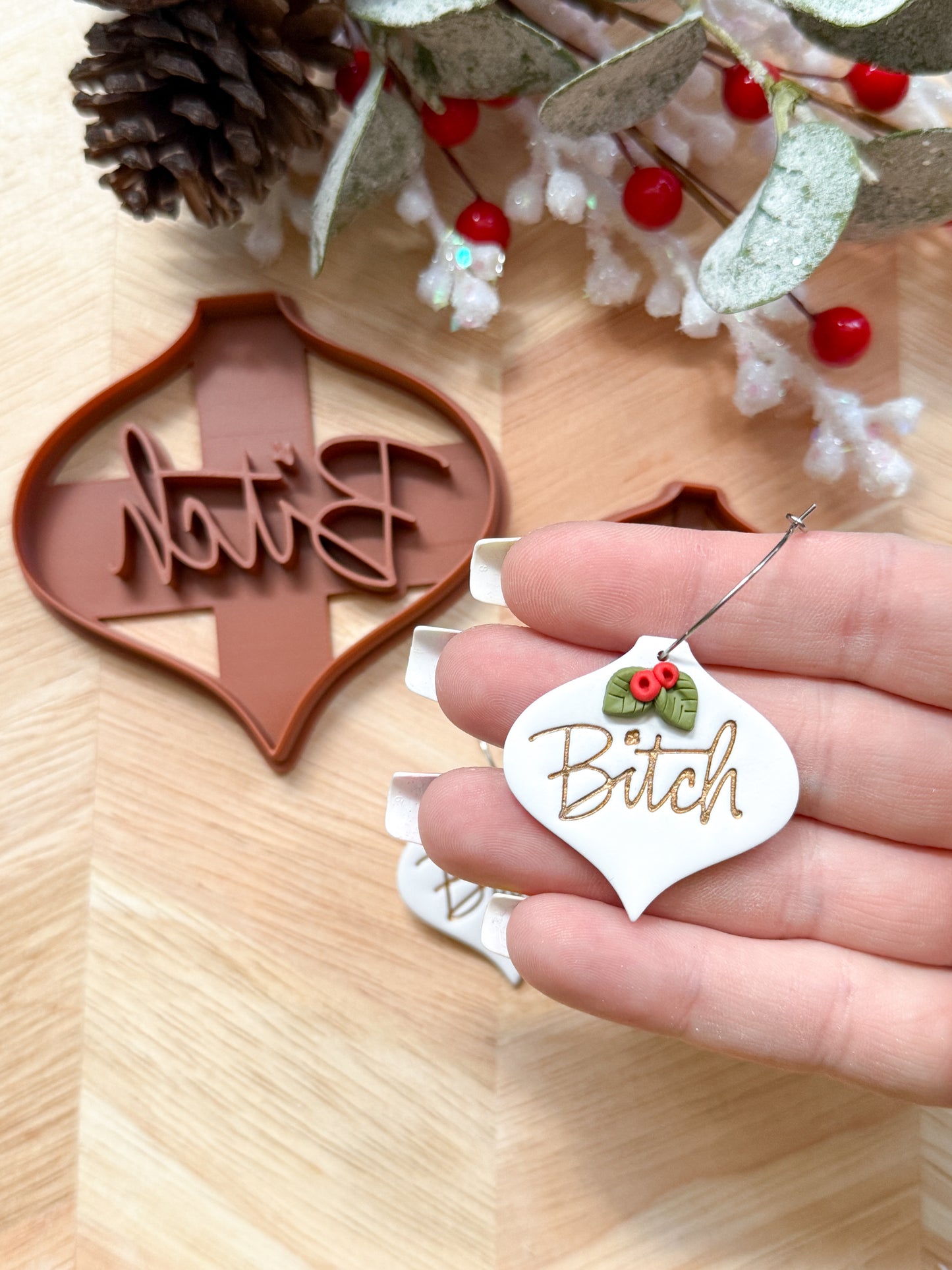 BITCH ORNAMENT & EARRING | INAPPROPRIATE CUSS WORD | CLAY CUTTER