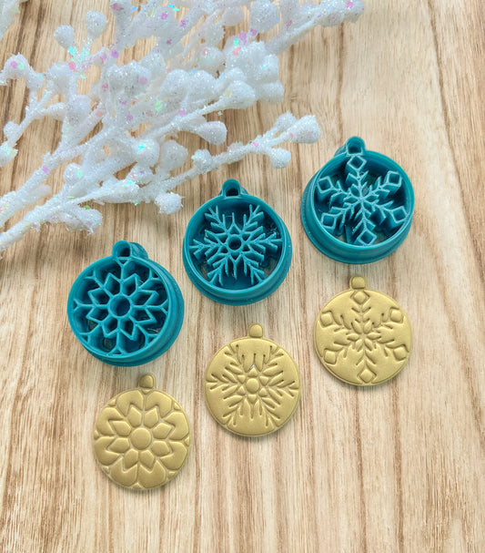 Three Round Ornament Set Clay Cutters | Snowflake Ornaments