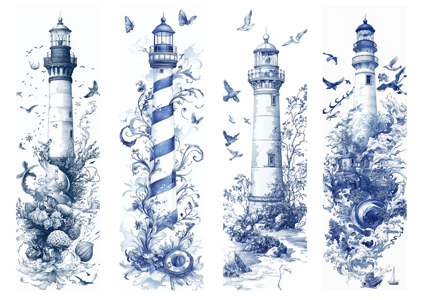 BOOK054 BLUE LIGHTHOUSE | Bookmark Set of 4 | BOOKMARK TRANSFER PAPER