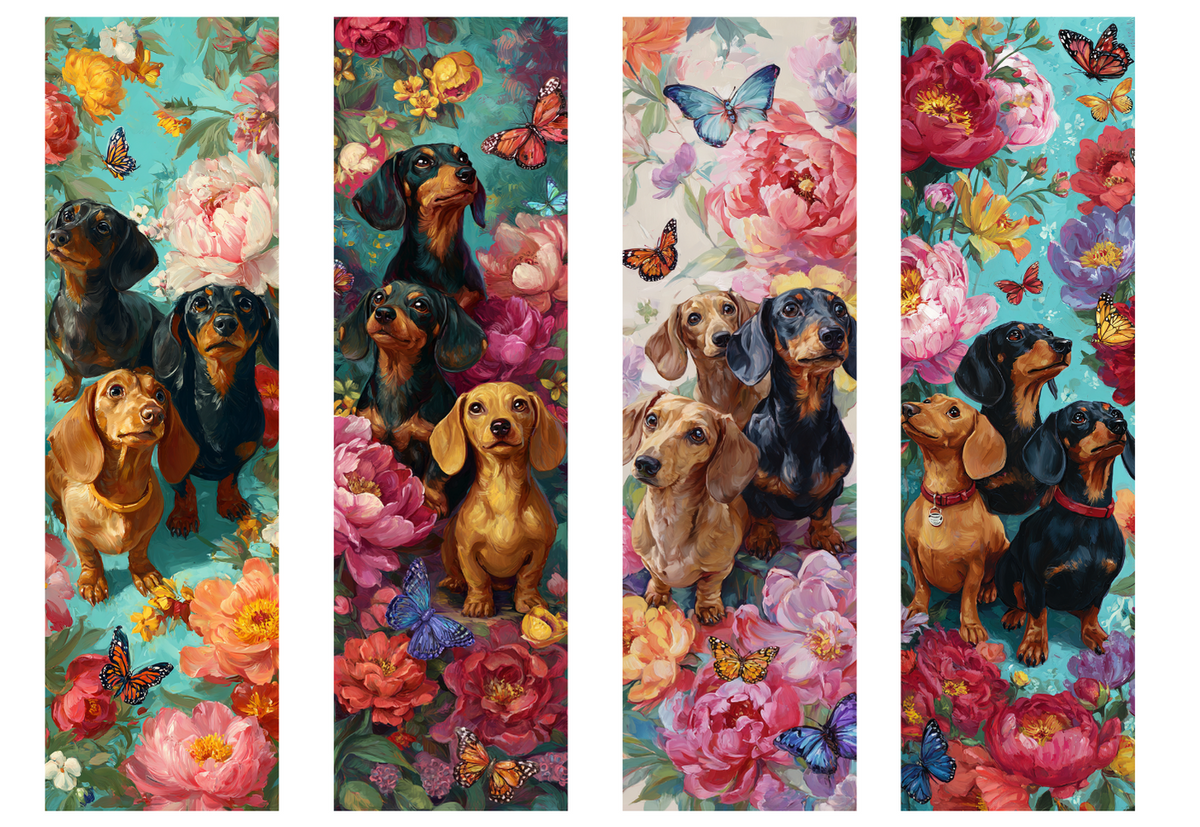 BOOK067 DACHSHUNDS | Bookmark Set of 4 | BOOKMARK TRANSFER PAPER