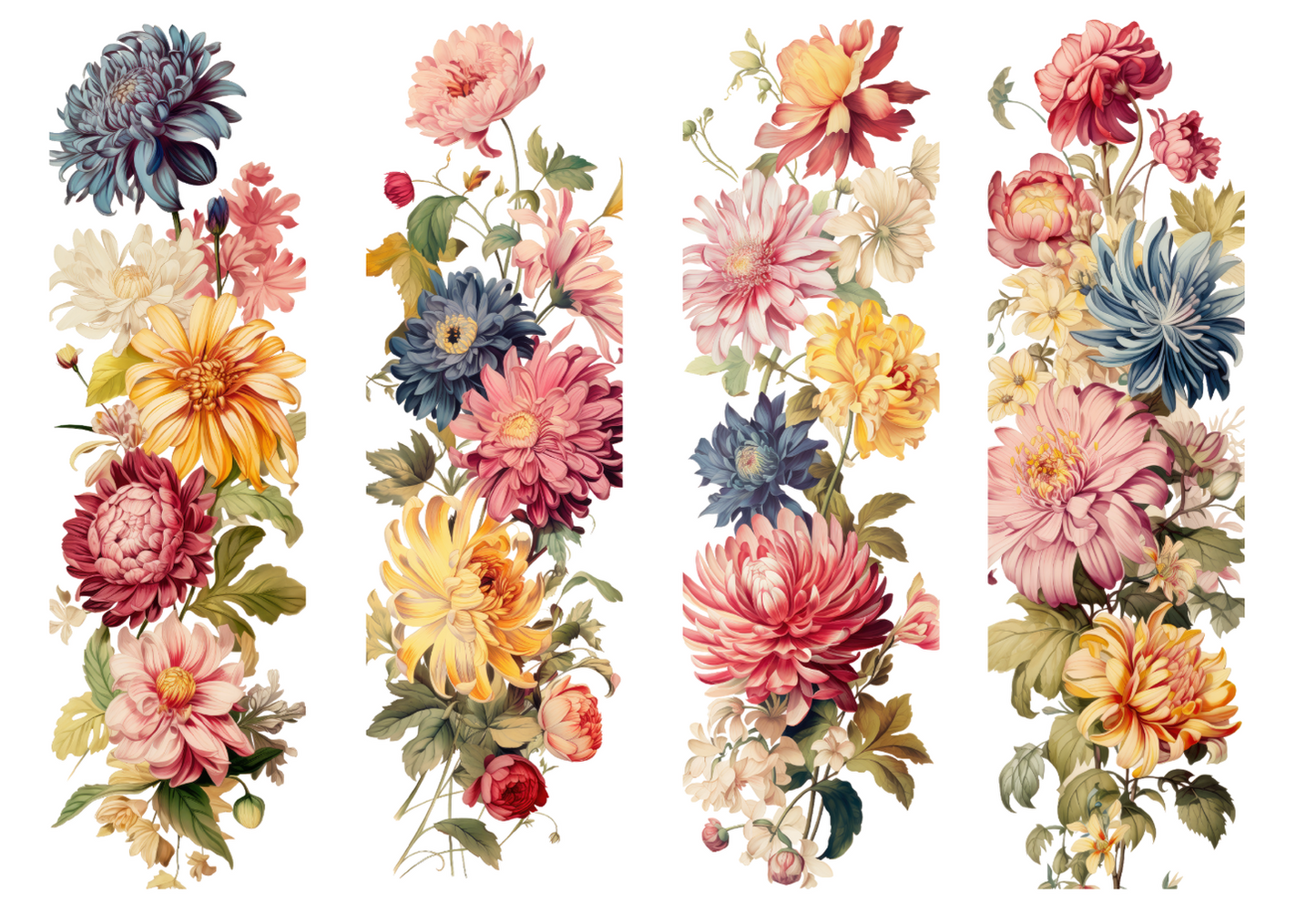 BOOK060 FLORALS | Bookmark Set of 4 | BOOKMARK TRANSFER PAPER