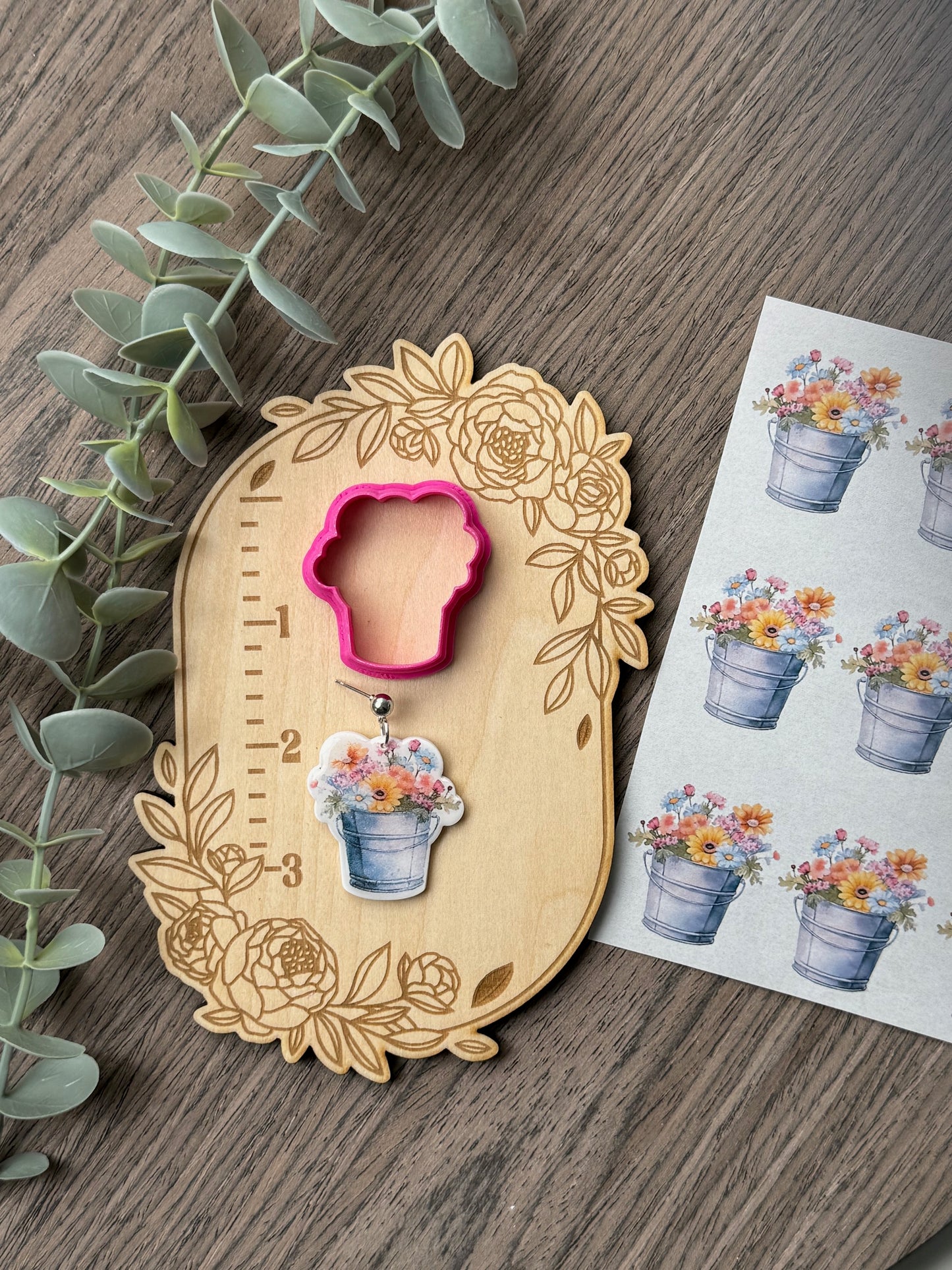 BUCKET OF FLOWERS CLAY CUTTER & TRANSFER PAPER COMBO
