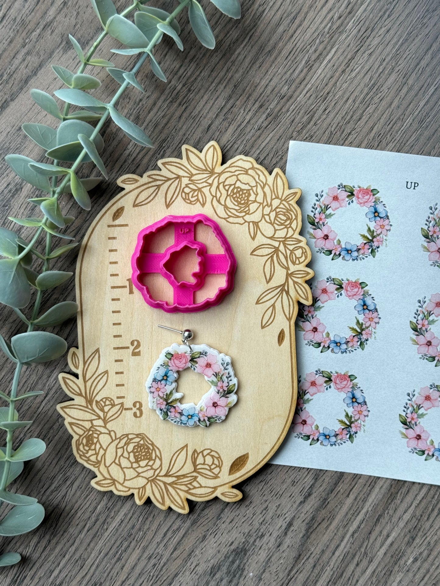 FLORAL PEACH WREATH 001 CLAY CUTTER & TRANSFER PAPER COMBO