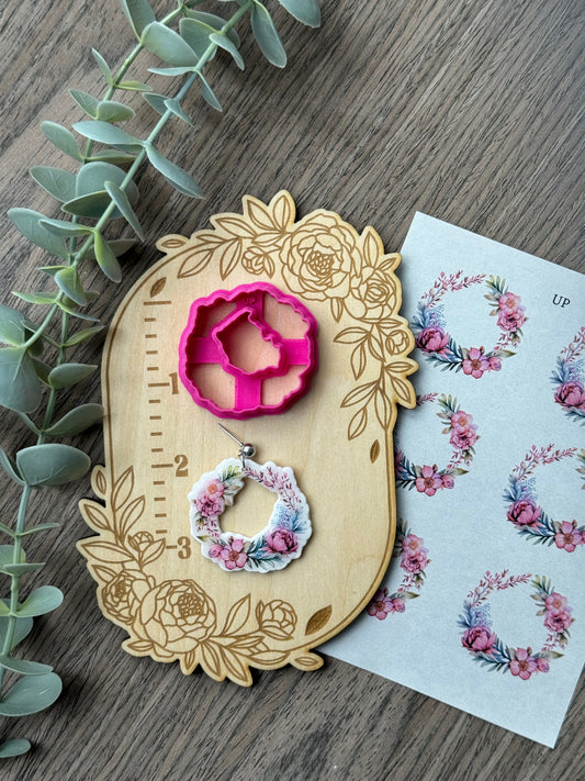 FLORAL PINK WREATH 002 CLAY CUTTER & TRANSFER PAPER COMBO