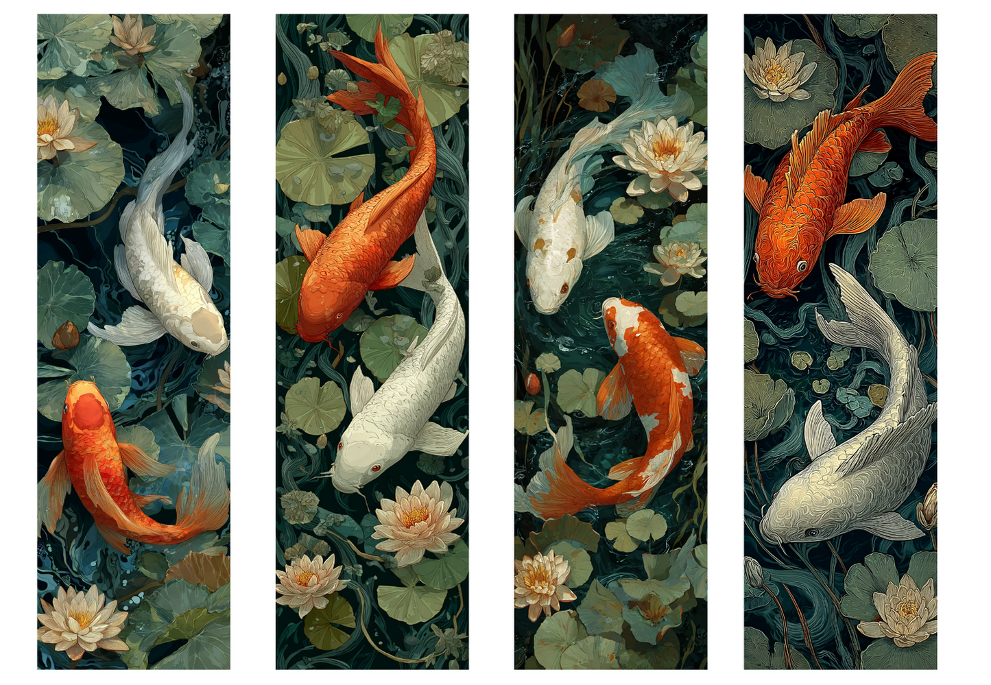 BOOK057 KOI FISH | Bookmark Set of 4 | BOOKMARK TRANSFER PAPER