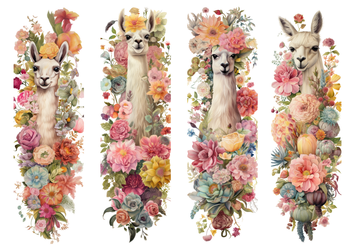 BOOK062 LLAMA | Bookmark Set of 4 | BOOKMARK TRANSFER PAPER