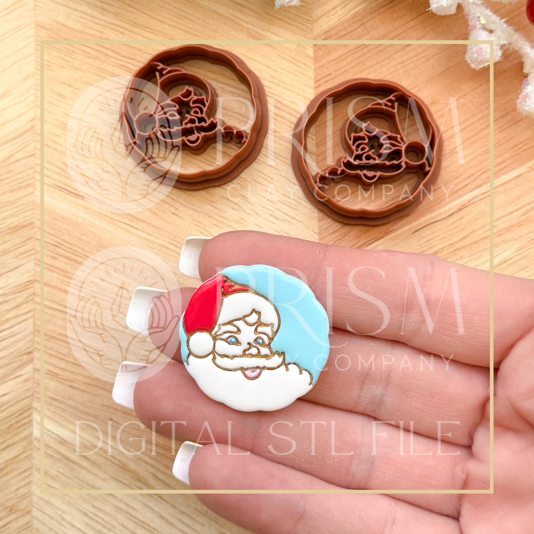 Santa Medallion Round STL File | Digital Instant Download | 3D Printing STL File | Polymer Clay Tool | Polymer Clay Cutter STL File