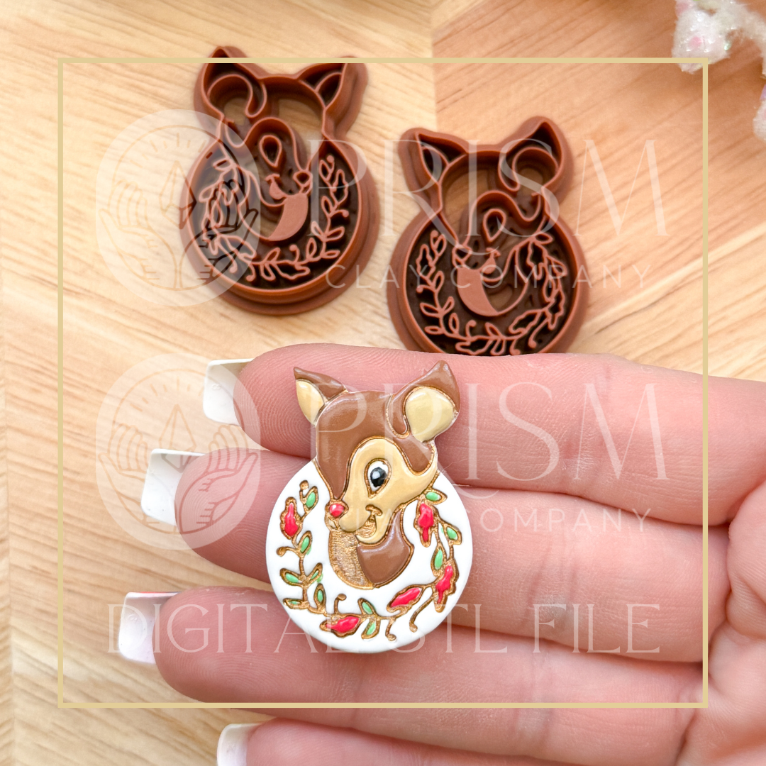Vintage Reindeer Rudolph Wreath STL File | Digital Instant Download | 3D Printing STL File | Polymer Clay Tool | Polymer Clay Cutter STL File