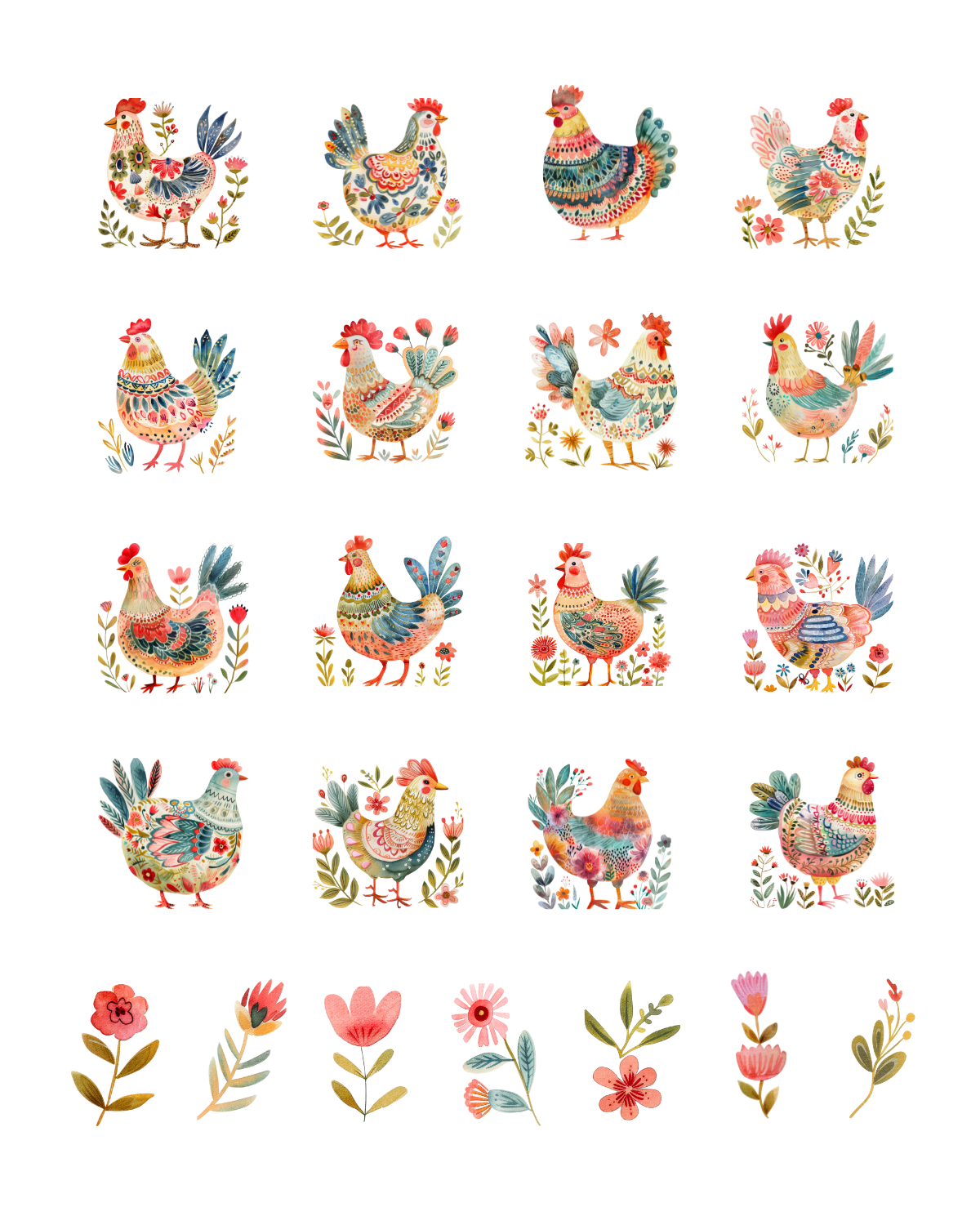 PCC 1082 FOLKART CHICKENS Transfer Paper | THE CHARM BAR