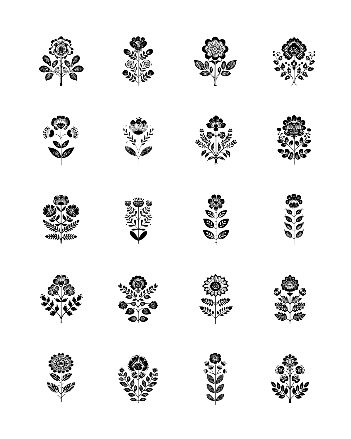 PCC 2015 B/W FOLK ART FLORALS Transfer Paper | THE CHARM BAR