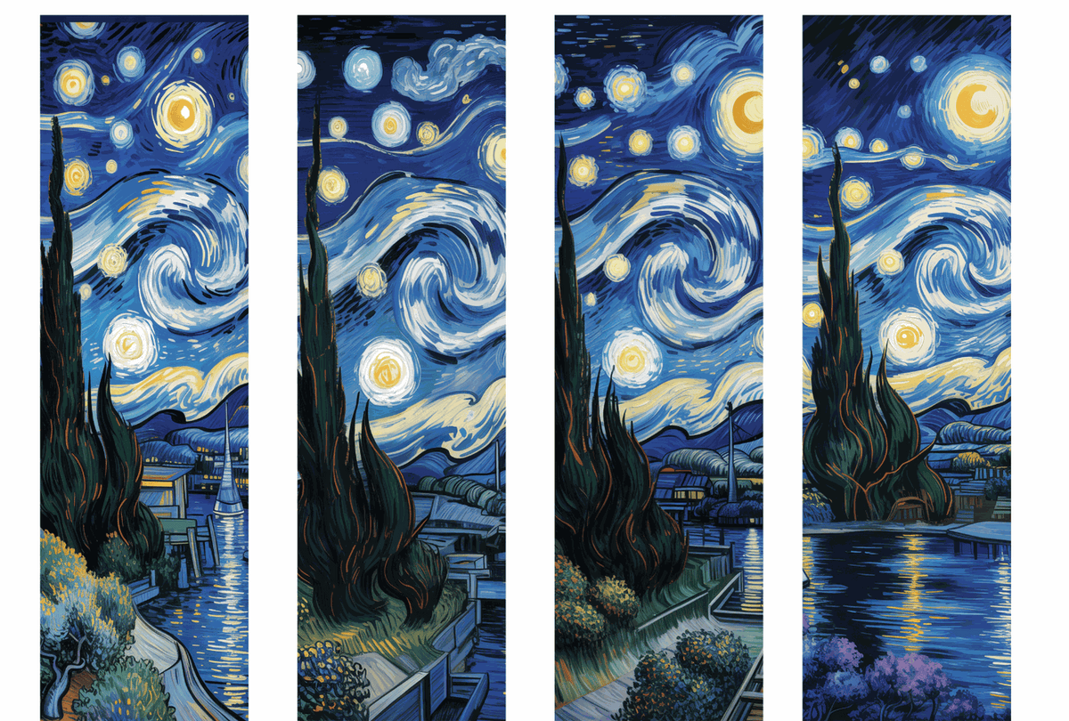 Set of 4 Starry Night Van Gogh bookmark transfer papers for clay crafting