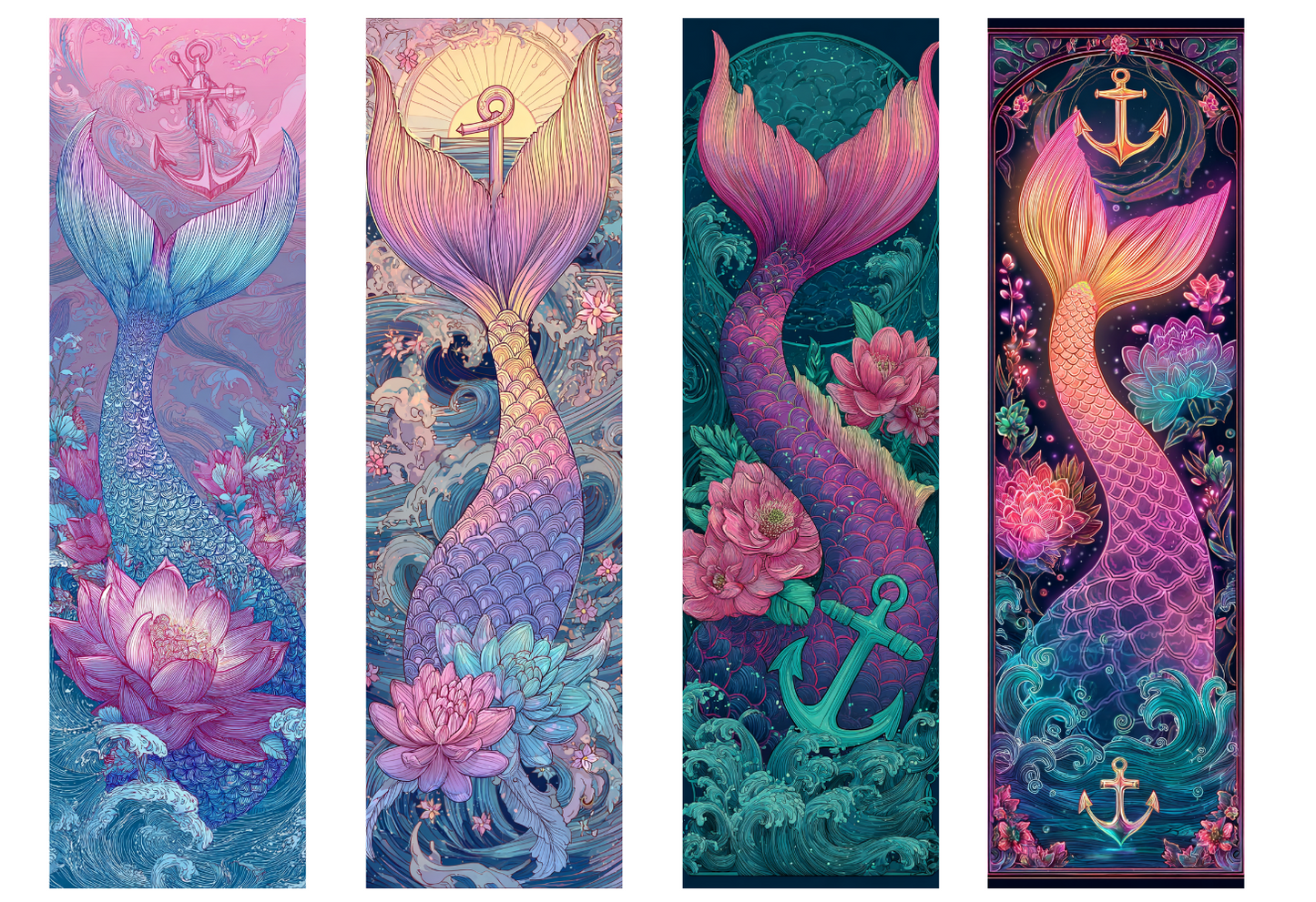 BOOK081 MERMAID TAILS | Bookmark Set of 4 | BOOKMARK TRANSFER PAPER
