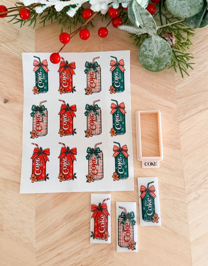 DIET COKE HOLIDAY EARRING TRANSFER PAPER CUTTER BUNDLE | CLAY CUTTER & TRANSFER PAPER FOR POLYMER CLAY