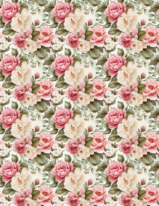 PCC VK109 VINTAGE ROSE PINK/GREEN Transfer Paper | POLYMER CLAY