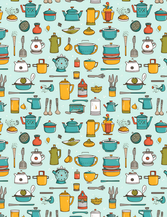 PCC VK105 BLUE/YELLOW VINTAGE KITCHEN Transfer Paper | POLYMER CLAY