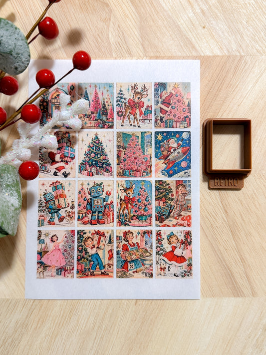 RETRO 50s HOLIDAY TILES TRANSFER PAPER CUTTER BUNDLE | TRANSFER PAPER FOR POLYMER CLAY