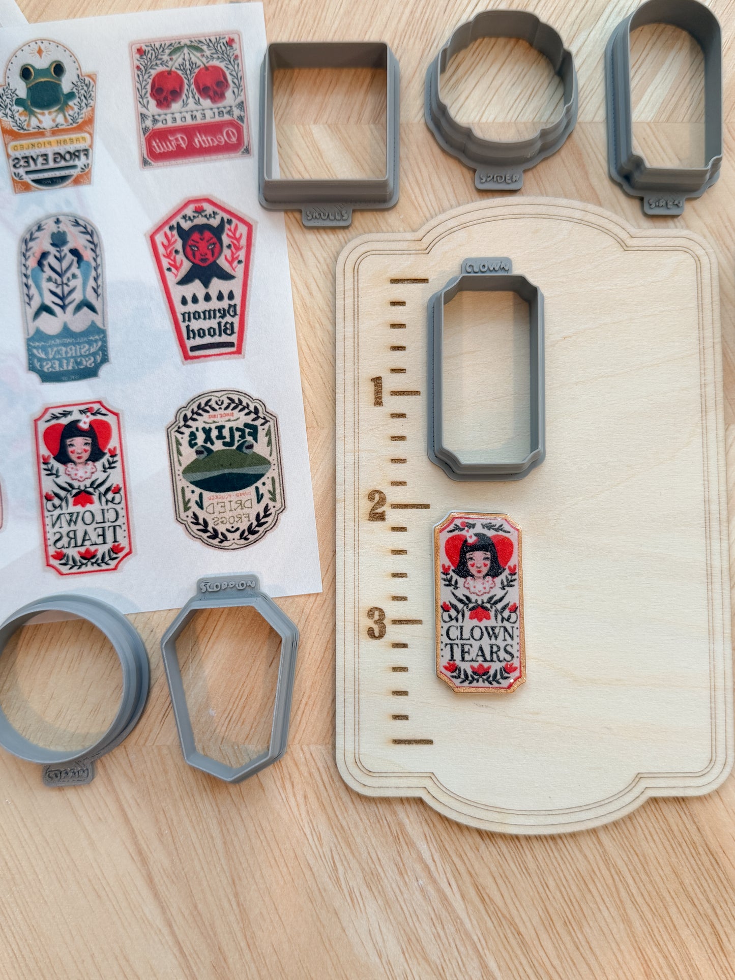 POISON LABEL TRANSFER & CUTTER COMBO | HALLOWEEN SPOOKY | POLYMER CLAY CUTTERS