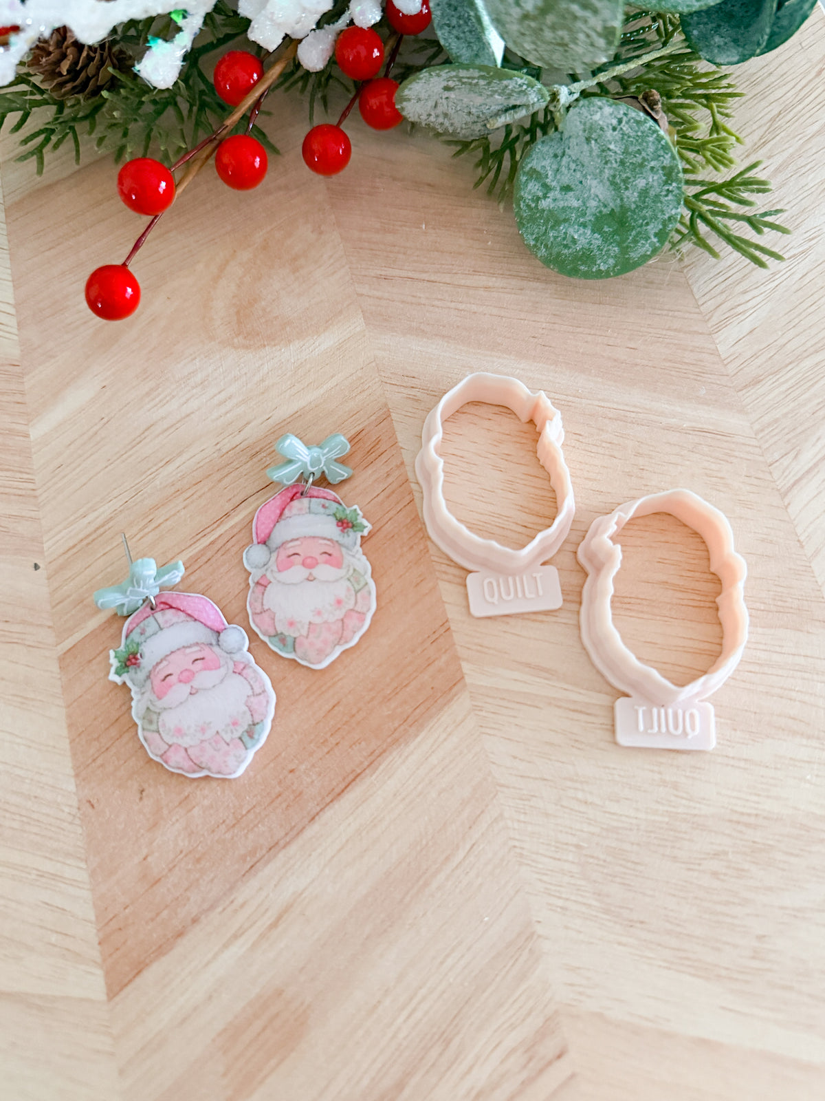 QUILT SANTA EARRING TRANSFER PAPER CUTTER BUNDLE | CLAY CUTTER & TRANSFER PAPER FOR POLYMER CLAY