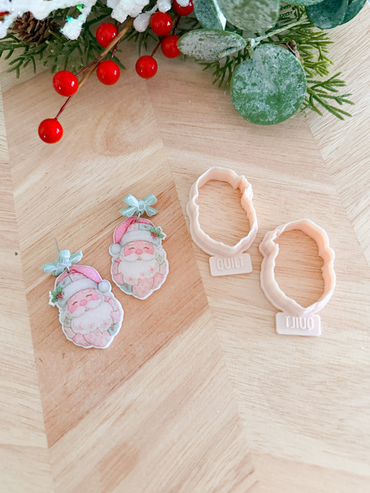 QUILT SANTA EARRING TRANSFER PAPER CUTTER BUNDLE | CLAY CUTTER & TRANSFER PAPER FOR POLYMER CLAY