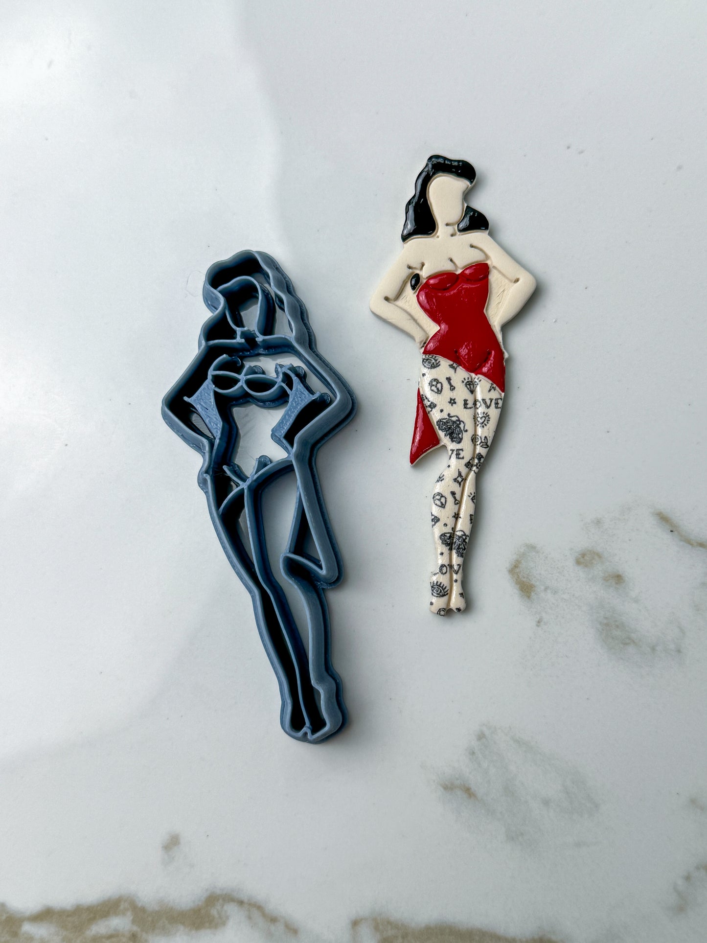 Pin Up Girl in Dress | Tattoo | Clay Cutter