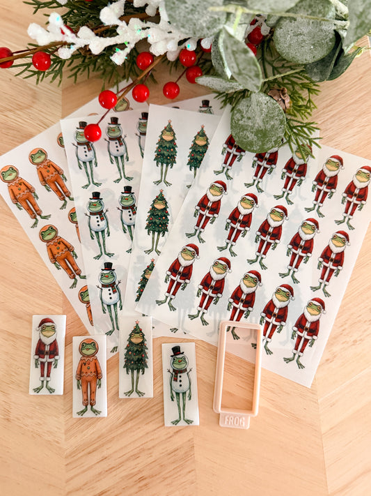 FROG HOLIDAY EARRING TRANSFER PAPER CUTTER BUNDLE | CLAY CUTTER & TRANSFER PAPER FOR POLYMER CLAY