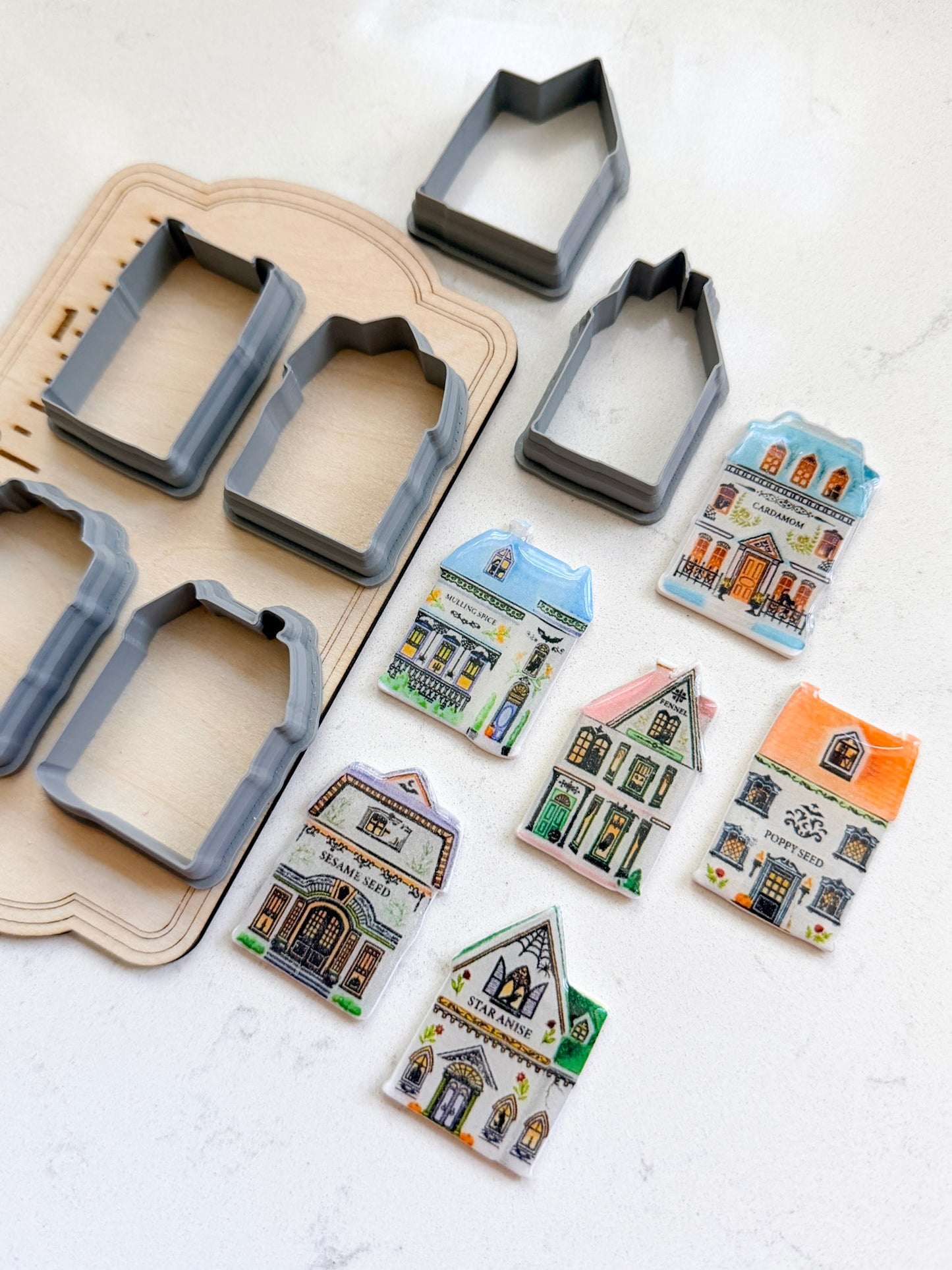 HALLOWEEN SPICE VILLAGE *small* TRANSFERS & CUTTER COMBO FULLSIZE | VINTAGE KITCHEN NOSTALGIA | POLYMER CLAY CUTTERS