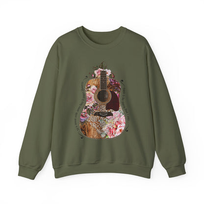 Gypsy Floral Guitar | Gildan 18000 Unisex Heavy Blend™ Crewneck Sweatshirt