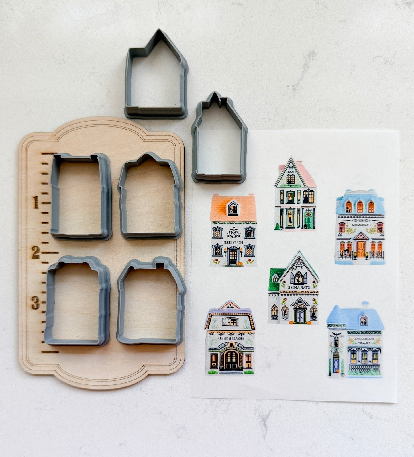 HALLOWEEN SPICE VILLAGE *small* TRANSFERS & CUTTER COMBO FULLSIZE | VINTAGE KITCHEN NOSTALGIA | POLYMER CLAY CUTTERS