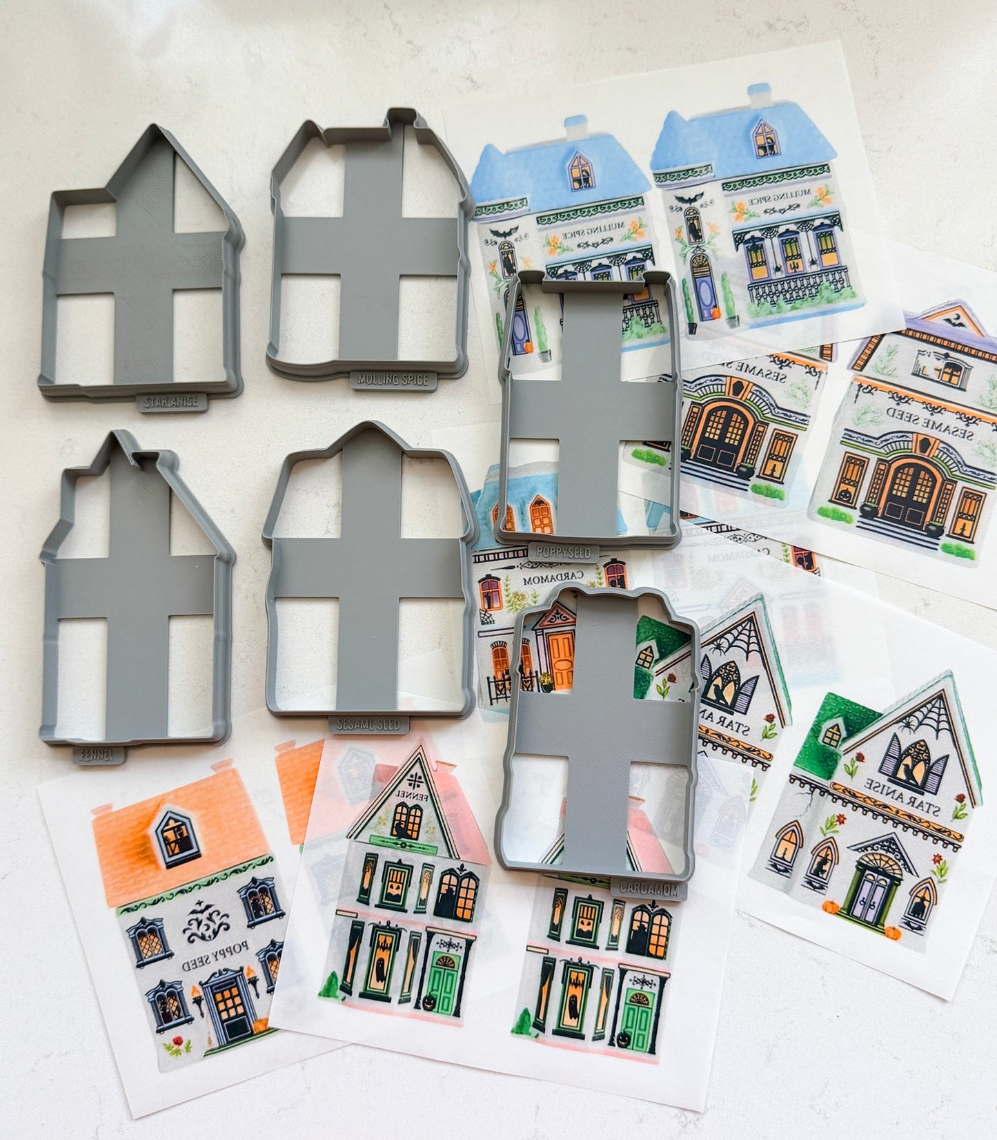 HALLOWEEN SPICE VILLAGE *XLARGE* TRANSFERS & CUTTER COMBO FULLSIZE | VINTAGE KITCHEN NOSTALGIA | POLYMER CLAY CUTTERS