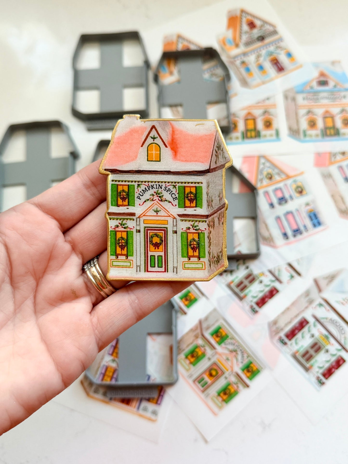 WINTER HOLIDAY SPICE VILLAGE *XLARGE* TRANSFERS & CUTTER COMBO FULLSIZE | VINTAGE KITCHEN NOSTALGIA | POLYMER CLAY CUTTERS