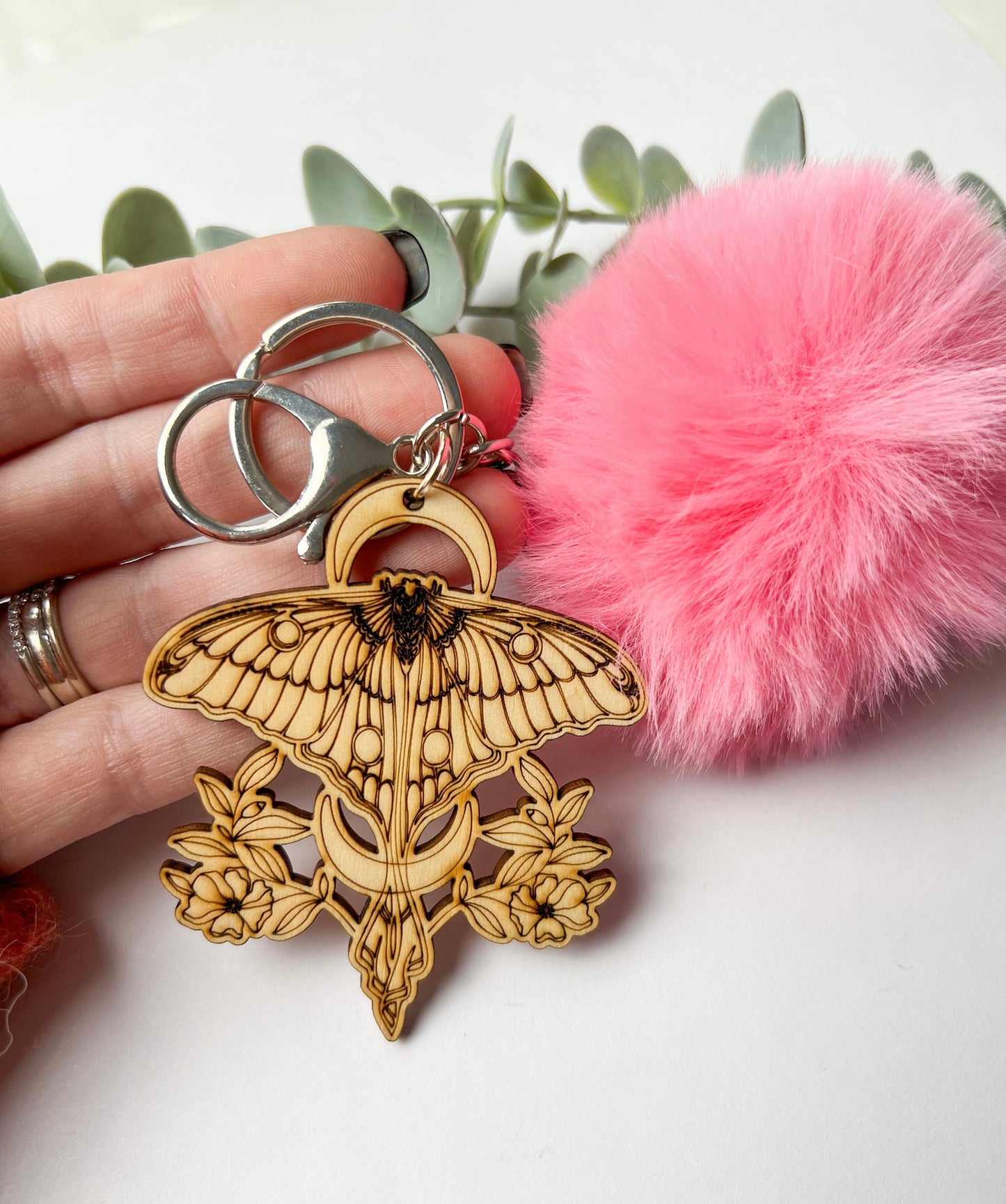 LUNA MOTH POMPOM KEYCHAIN | WOOD