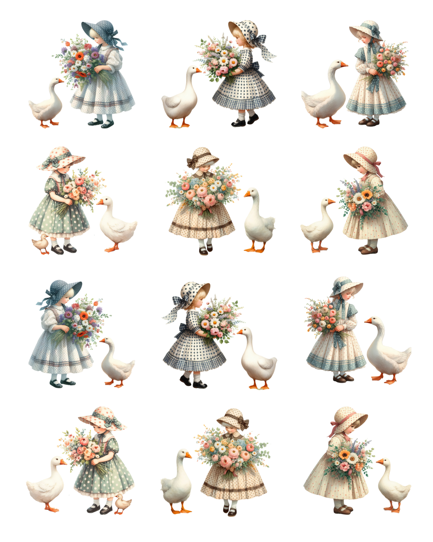 PCC 185 VINTAGE GIRL & HER GOOSE | TRANSFER PAPER FOR POLYMER CLAY