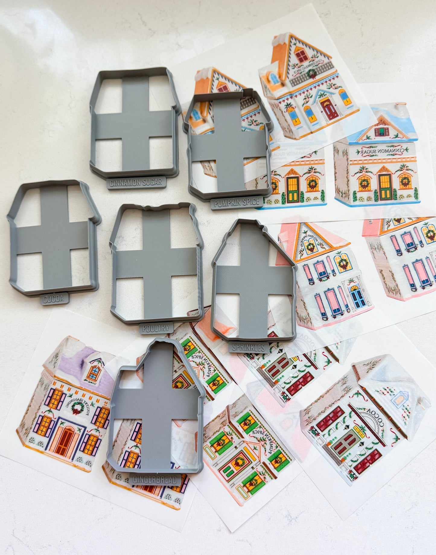WINTER HOLIDAY SPICE VILLAGE *XLARGE* TRANSFERS & CUTTER COMBO FULLSIZE | VINTAGE KITCHEN NOSTALGIA | POLYMER CLAY CUTTERS