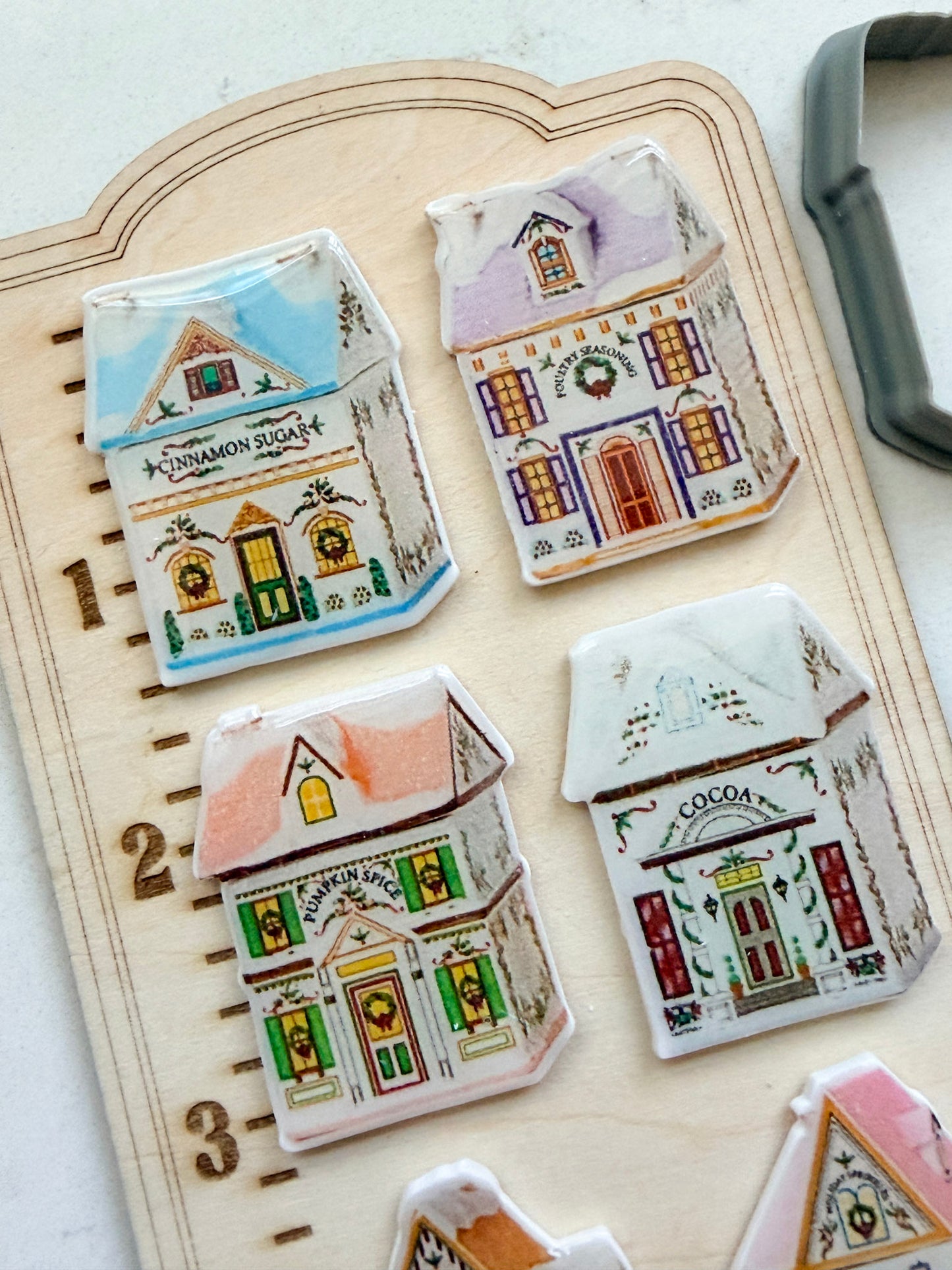 WINTER HOLIDAY SPICE VILLAGE *small* TRANSFERS & CUTTER COMBO FULLSIZE | VINTAGE KITCHEN NOSTALGIA | POLYMER CLAY CUTTERS
