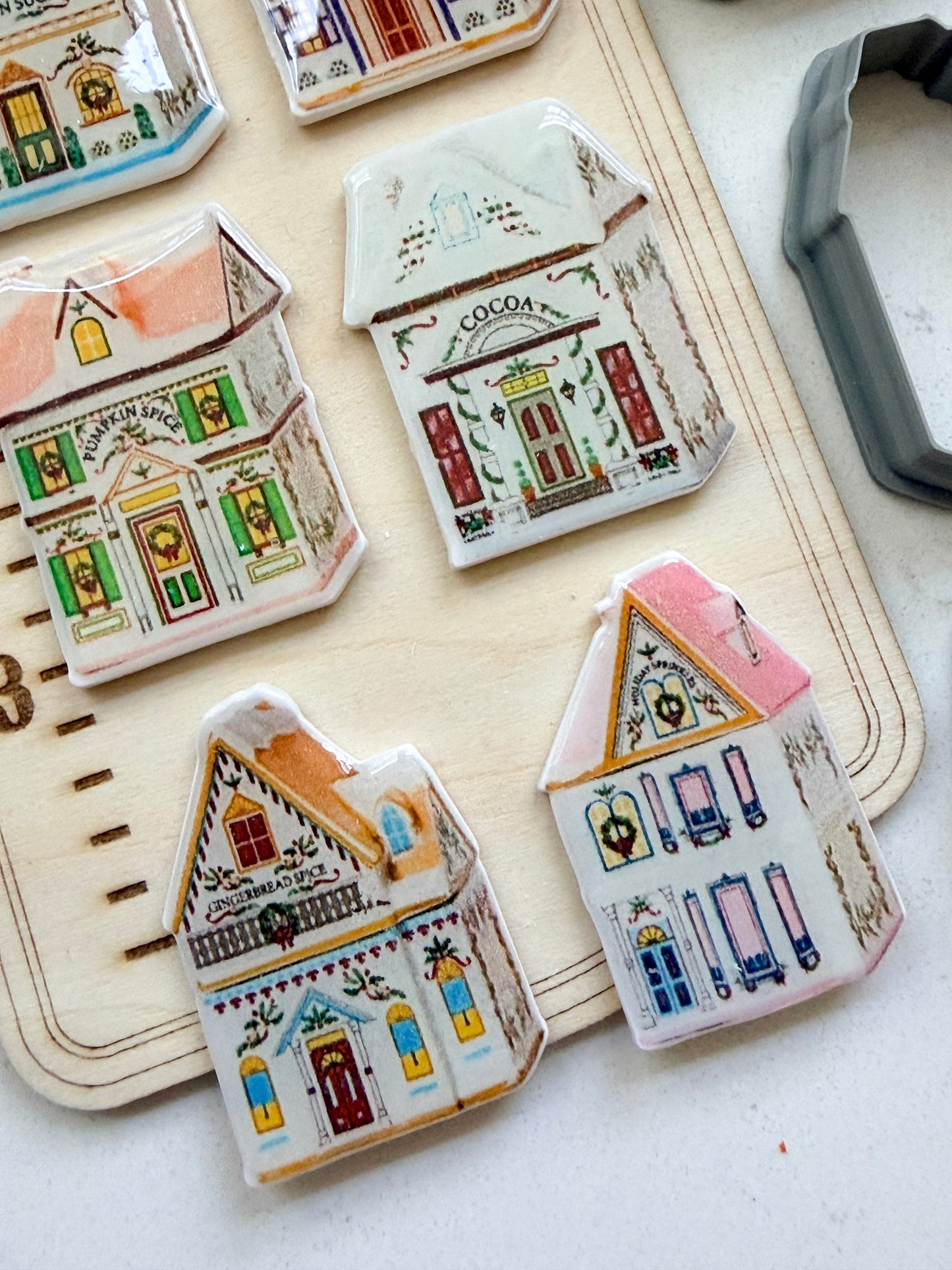 WINTER HOLIDAY SPICE VILLAGE *small* TRANSFERS & CUTTER COMBO FULLSIZE | VINTAGE KITCHEN NOSTALGIA | POLYMER CLAY CUTTERS