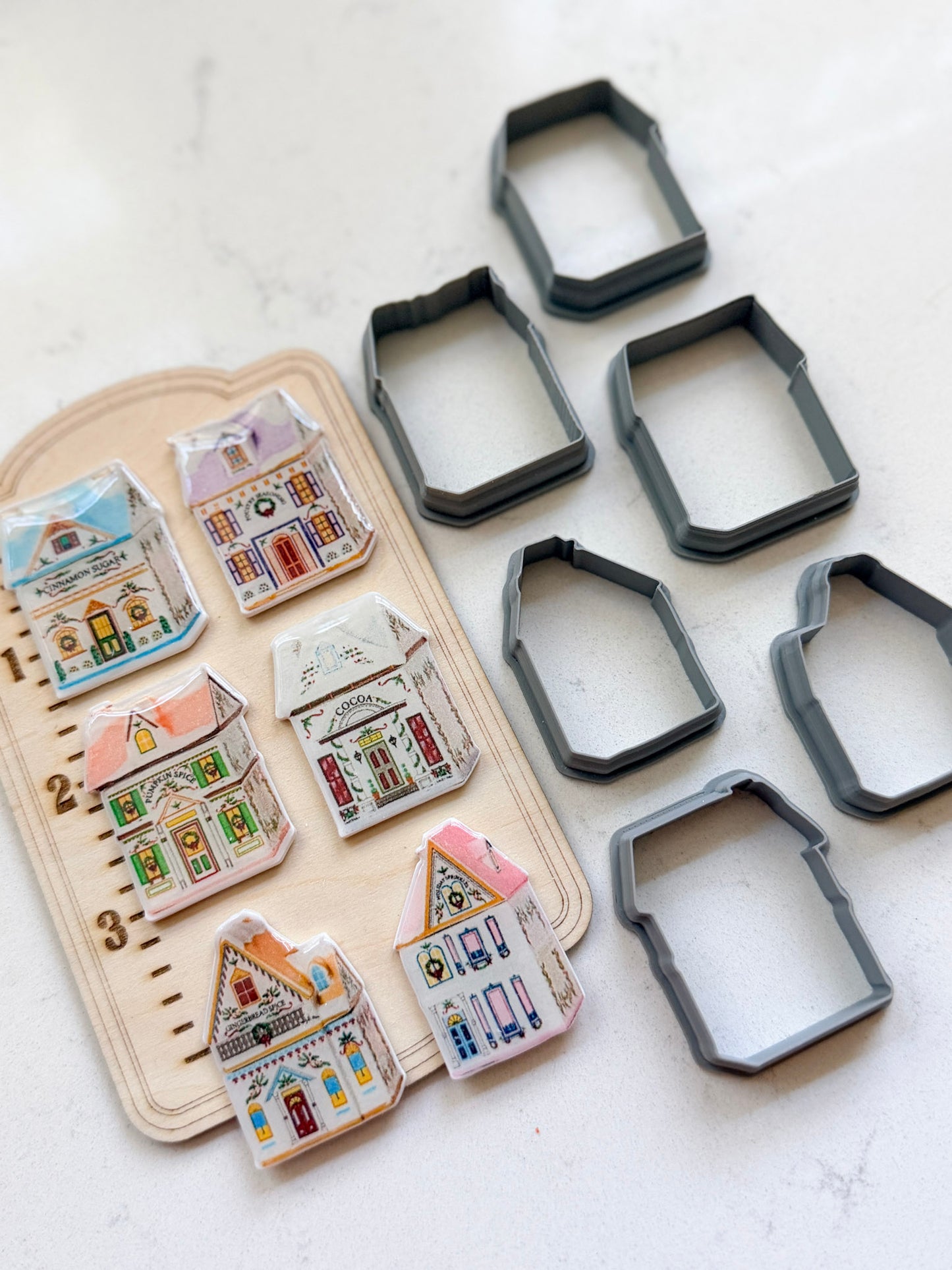 WINTER HOLIDAY SPICE VILLAGE *small* TRANSFERS & CUTTER COMBO FULLSIZE | VINTAGE KITCHEN NOSTALGIA | POLYMER CLAY CUTTERS