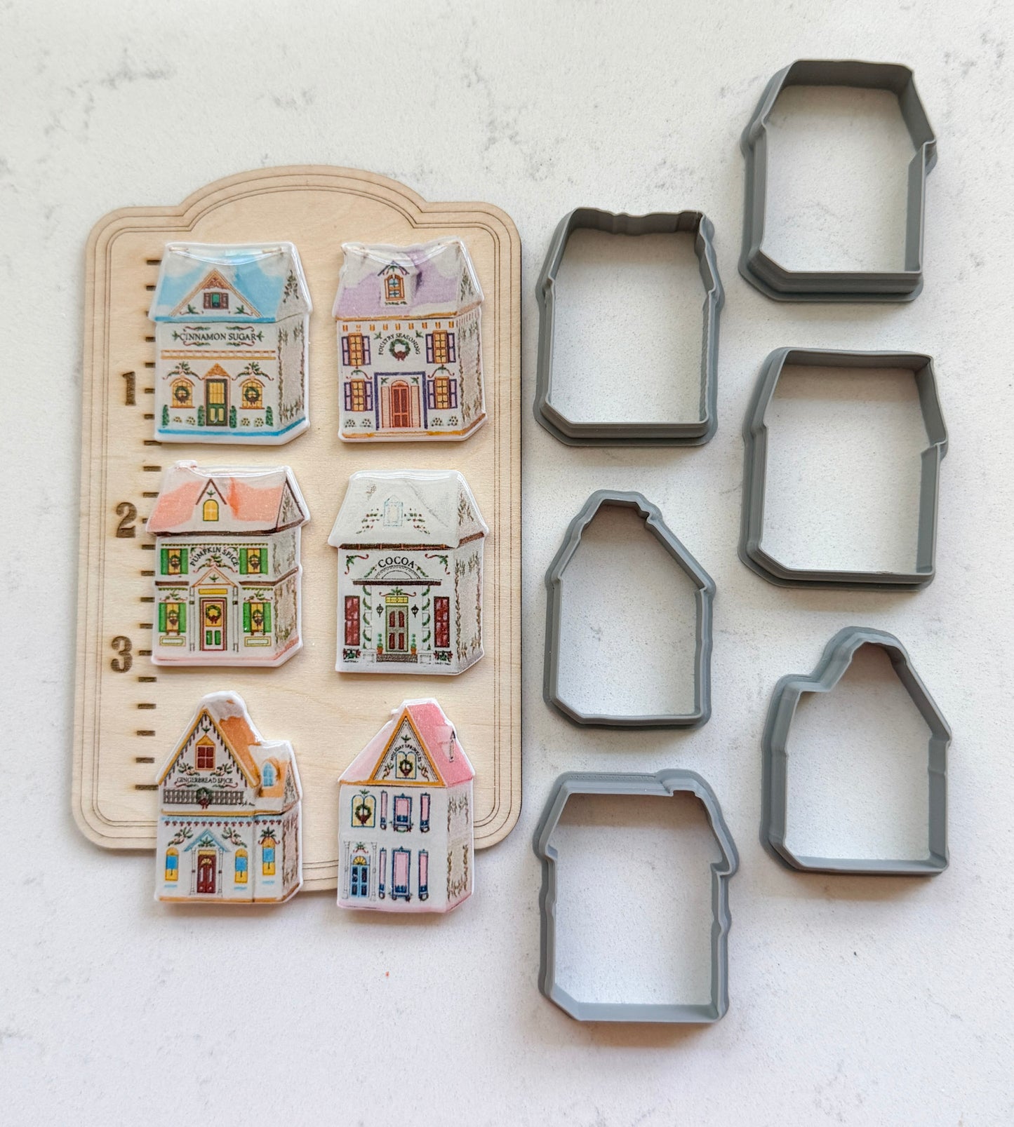 WINTER HOLIDAY SPICE VILLAGE *small* TRANSFERS & CUTTER COMBO FULLSIZE | VINTAGE KITCHEN NOSTALGIA | POLYMER CLAY CUTTERS