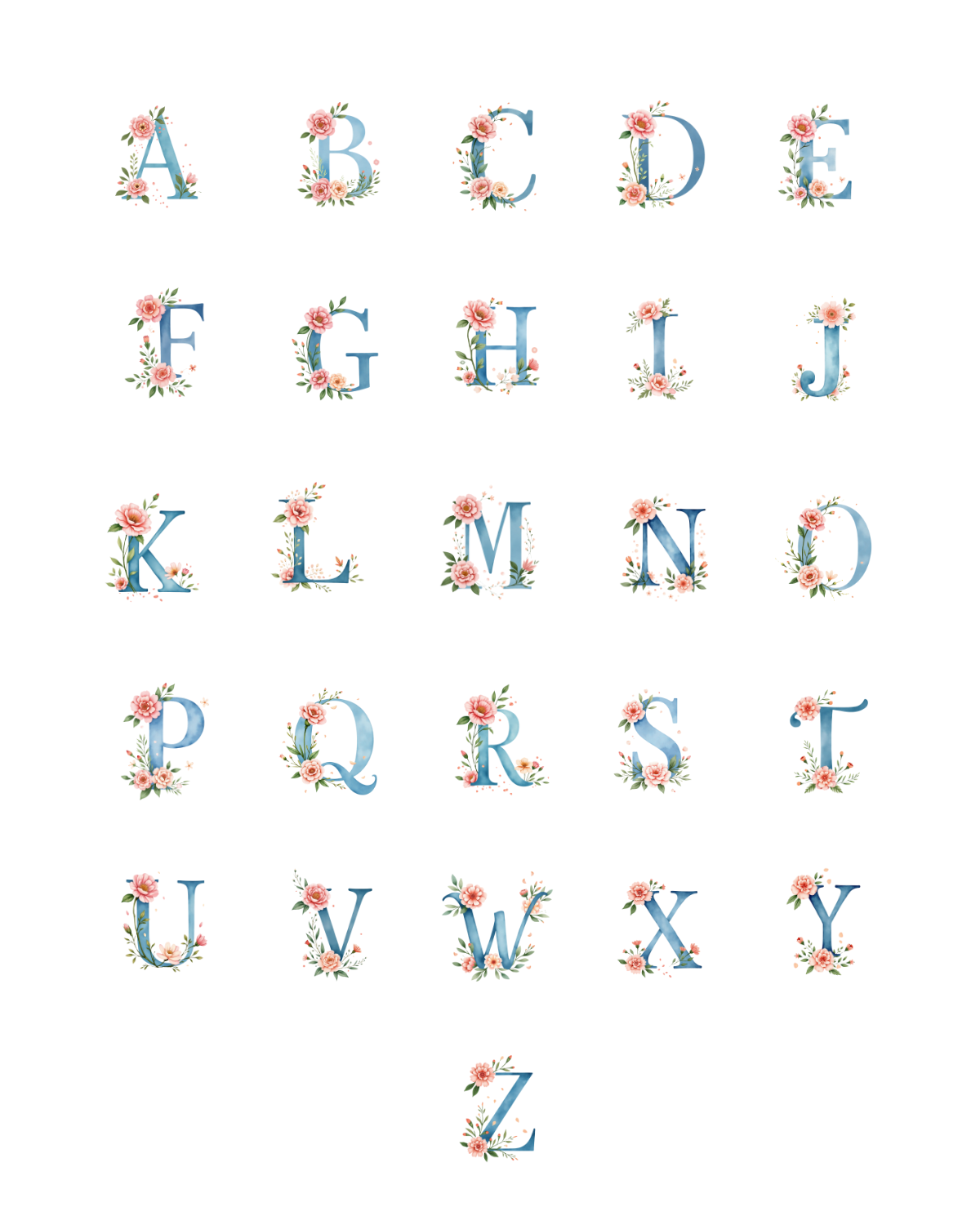 PCC 2323 BLUE FLORAL ALPHABET Transfer Paper | THE CHARM BAR