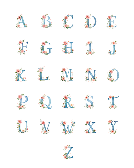 PCC 2323 BLUE FLORAL ALPHABET Transfer Paper | THE CHARM BAR