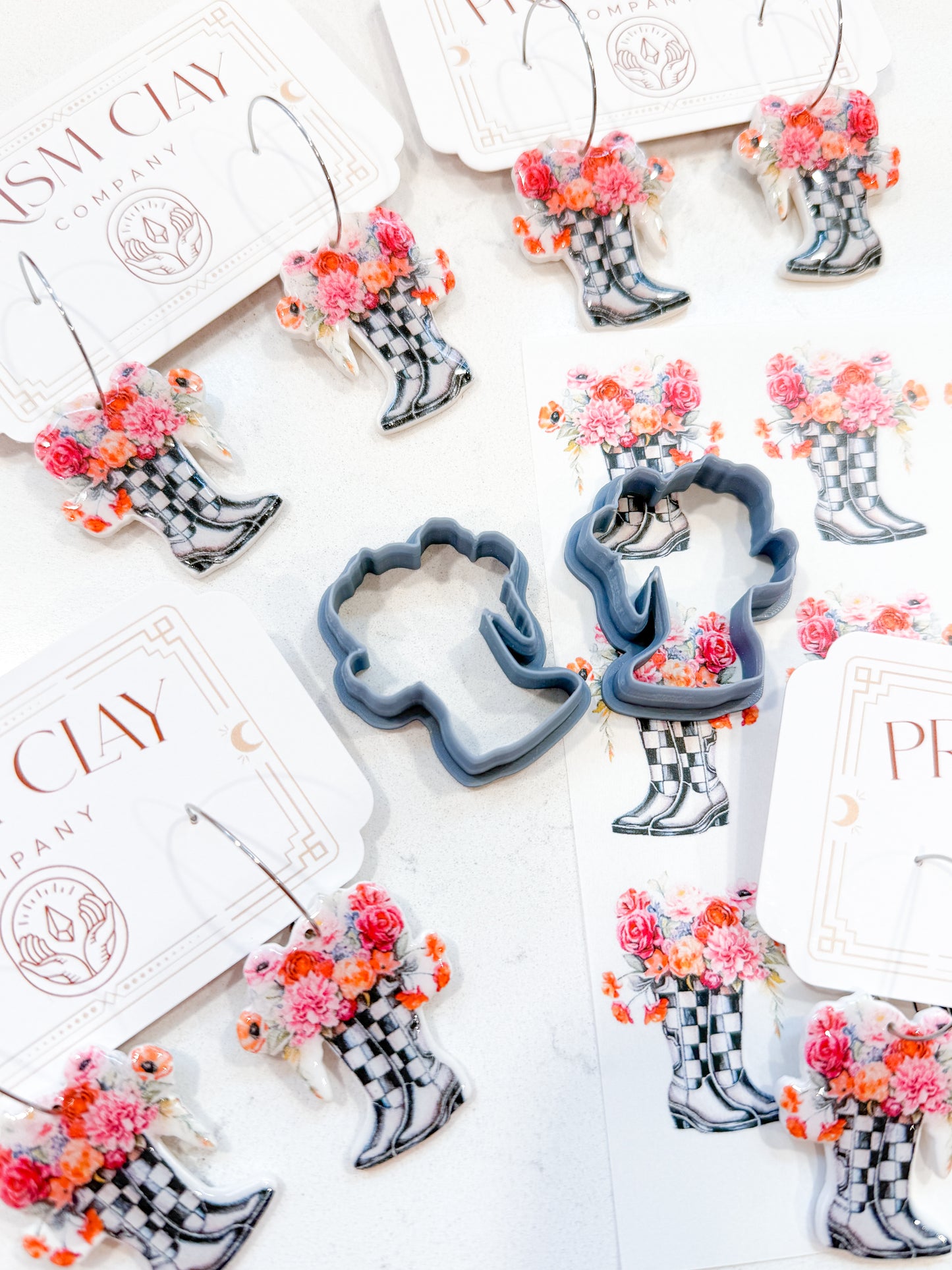 FLORAL RAINBOOT TRANSFER PAPER & CUTTER | PCC SET 008 | TRANSFER PAPER | CLAY CUTTER