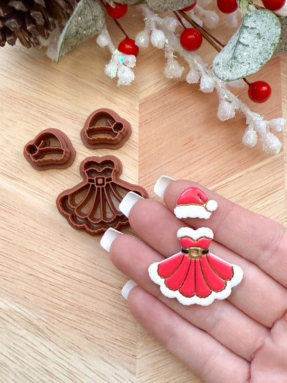 MS CLAUS DRESS & HAT DANGLE | CHRISTMAS HOLIDAY | CLAY CUTTER