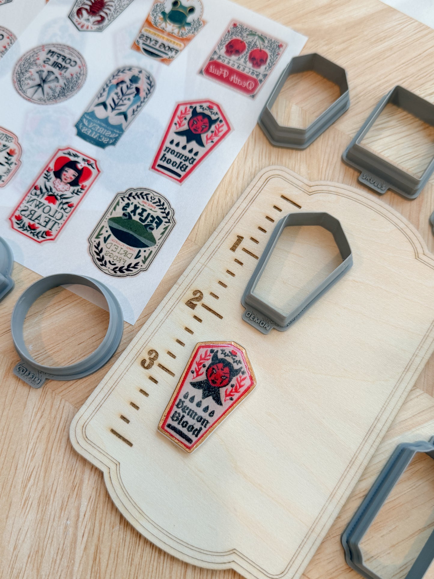 POISON LABEL TRANSFER & CUTTER COMBO | HALLOWEEN SPOOKY | POLYMER CLAY CUTTERS