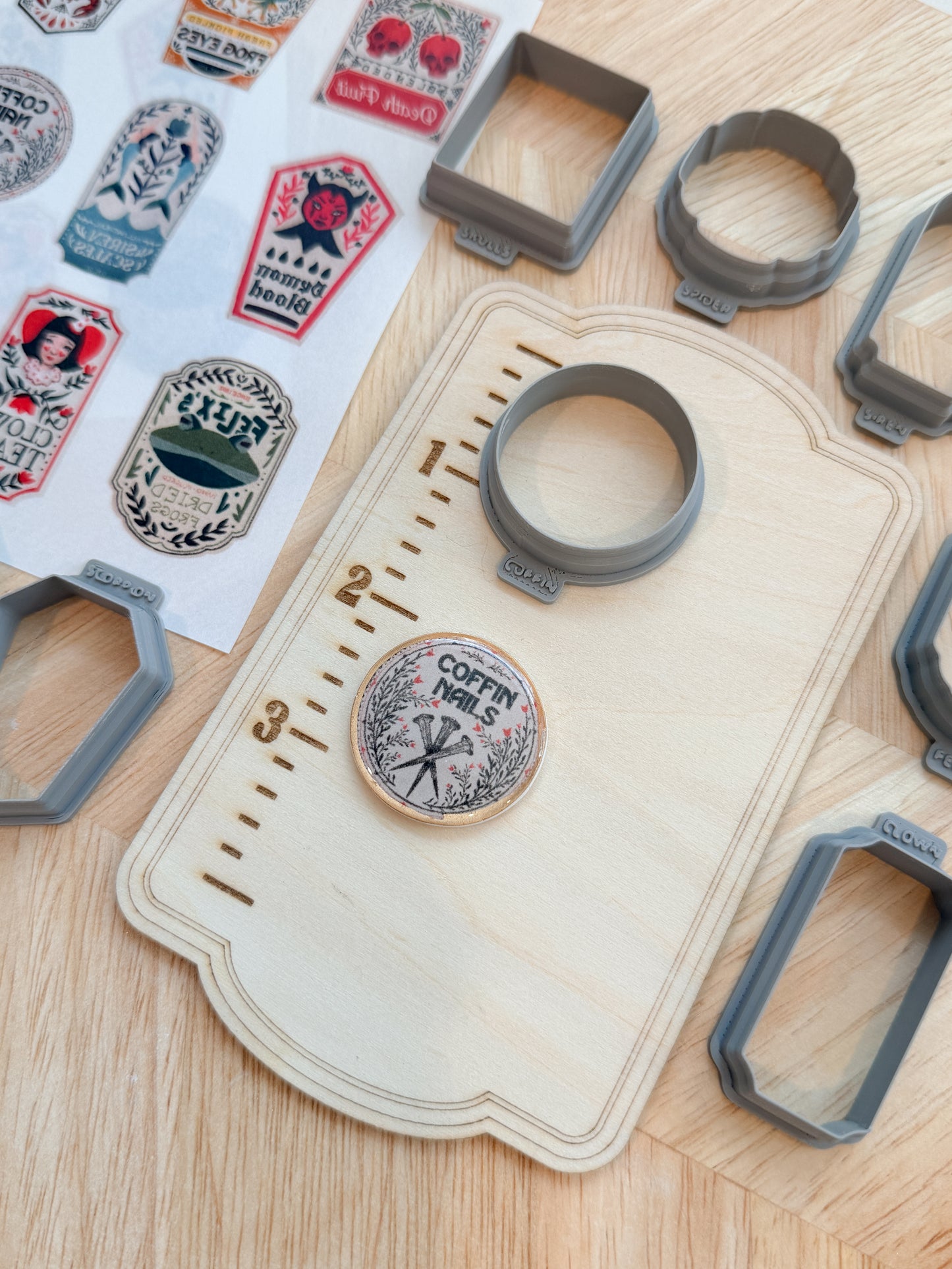 POISON LABEL TRANSFER & CUTTER COMBO | HALLOWEEN SPOOKY | POLYMER CLAY CUTTERS