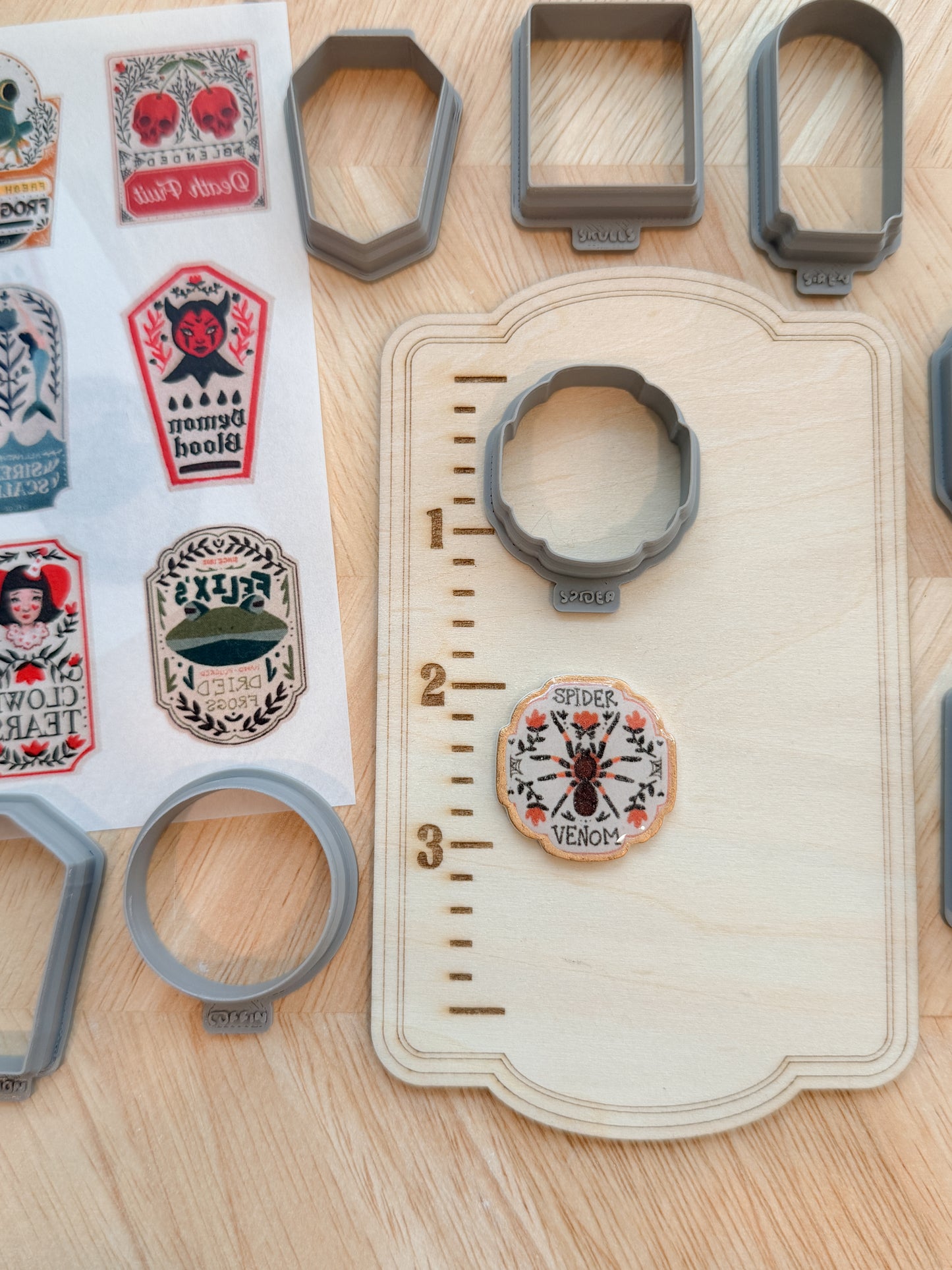 POISON LABEL TRANSFER & CUTTER COMBO | HALLOWEEN SPOOKY | POLYMER CLAY CUTTERS