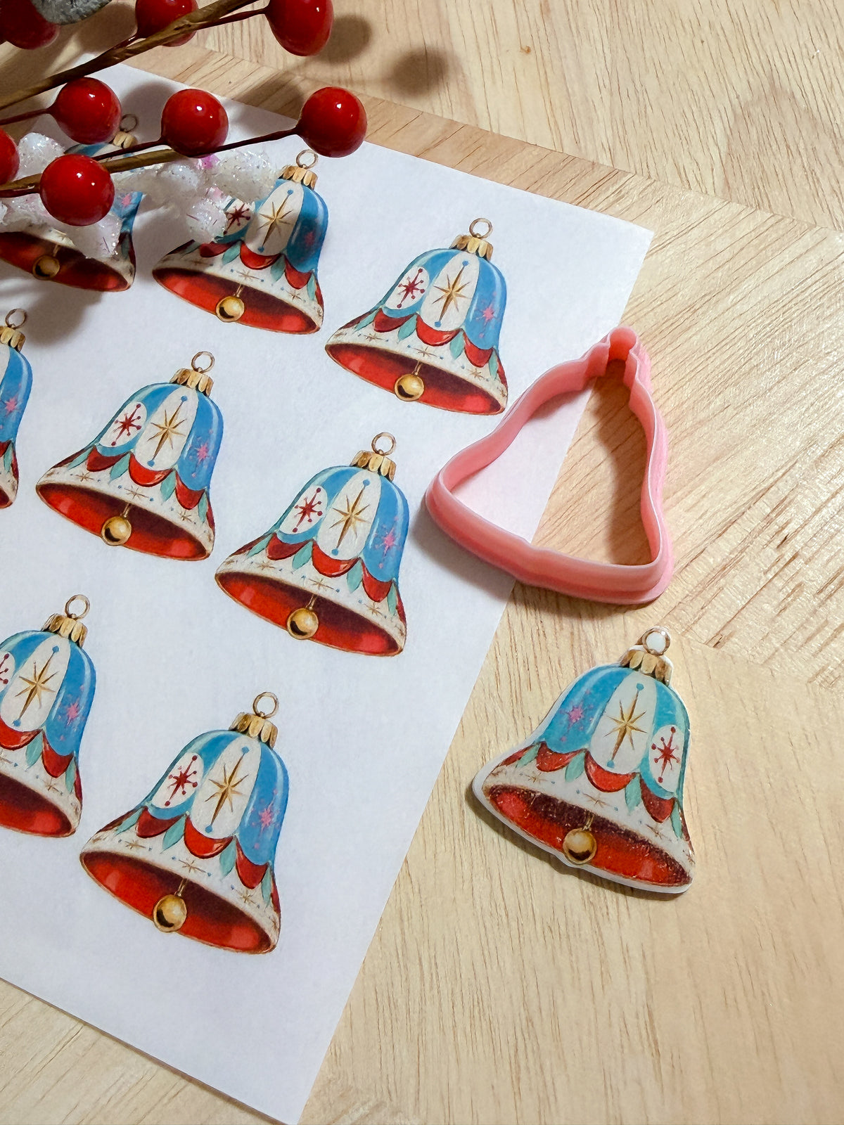 RETRO BELL ORNAMENT HOLIDAY EARRING TRANSFER PAPER CUTTER BUNDLE | TRANSFER PAPER FOR POLYMER CLAY