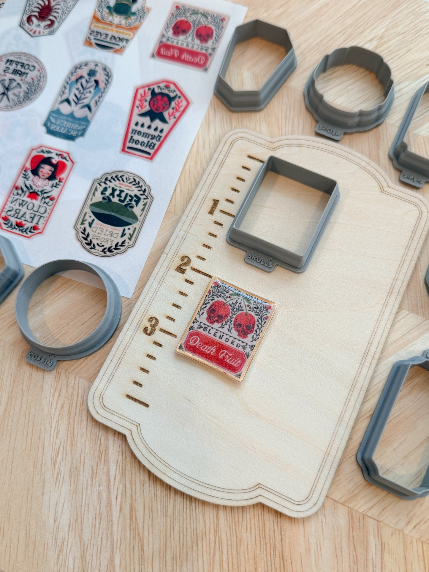 POISON LABEL TRANSFER & CUTTER COMBO | HALLOWEEN SPOOKY | POLYMER CLAY CUTTERS